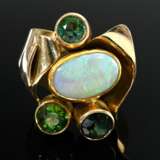 Handcrafted 585 yellow gold ring with opal cabocho… - фото 3
