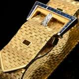 Mid-century yellow gold 750 belt bracelet with sap… - фото 1