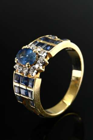 585 yellow and white gold ring with faceted sapphi… - photo 1