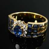 585 yellow and white gold ring with faceted sapphi… - photo 2