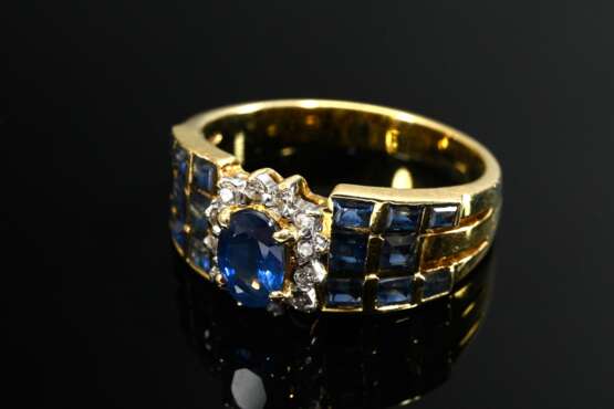 585 yellow and white gold ring with faceted sapphi… - photo 2