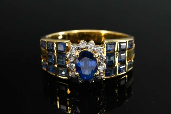 585 yellow and white gold ring with faceted sapphi… - photo 3