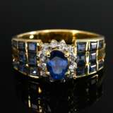 585 yellow and white gold ring with faceted sapphi… - photo 3