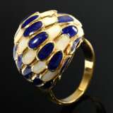 Hoch aufgewölbter Gelbgold 750 Ring mit blauweißer… - Foto 1