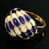 Hoch aufgewölbter Gelbgold 750 Ring mit blauweißer… - Foto 2