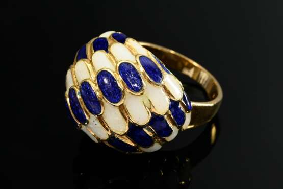 Hoch aufgewölbter Gelbgold 750 Ring mit blauweißer… - Foto 2 Hoch aufgewölbter Gelbgold 750 Ring mit blauweißer… - Foto 2