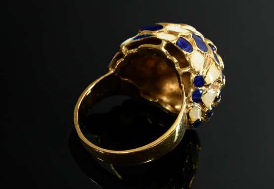 Hoch aufgewölbter Gelbgold 750 Ring mit blauweißer… - Foto 3 Hoch aufgewölbter Gelbgold 750 Ring mit blauweißer… - Foto 3