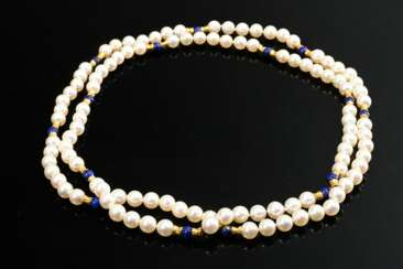 Long cultured pearl necklace with 15 lapis lazuli …