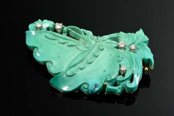 Expressive brooch with finely carved turquoise lea… - photo 1 Expressive brooch with finely carved turquoise lea… - photo 1
