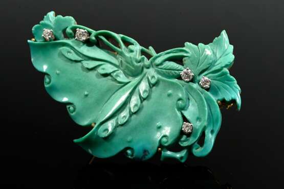 Expressive brooch with finely carved turquoise lea… - photo 2 Expressive brooch with finely carved turquoise lea… - photo 2