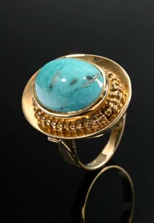 Mid-century yellow gold 585 ring with turquoise ca… - photo 1 Mid-century yellow gold 585 ring with turquoise ca… - photo 1