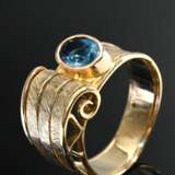 Modern handmade 585 yellow gold ring with faceted … - photo 1