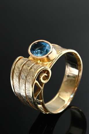 Modern handmade 585 yellow gold ring with faceted … - photo 1