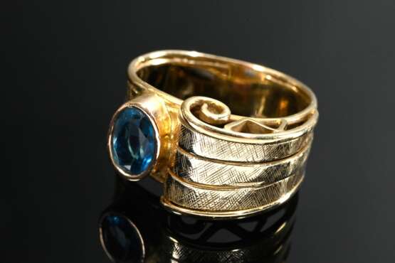 Modern handmade 585 yellow gold ring with faceted … - photo 2
