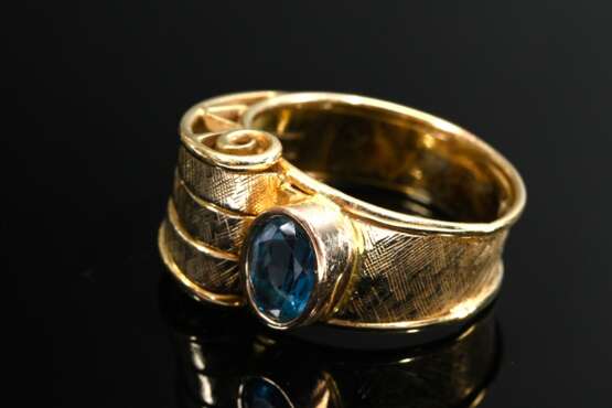 Modern handmade 585 yellow gold ring with faceted … - photo 3