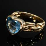 Modern yellow gold 375 ring with blue topaz caboch… - photo 2