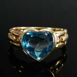 Modern yellow gold 375 ring with blue topaz caboch… - photo 3