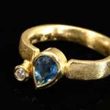 Handcrafted 750 yellow gold ring with aquamarine d… - фото 2