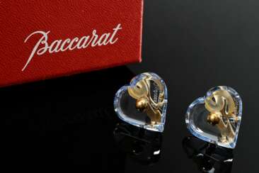 Pair of Baccarat ‘Coeur’ ear clips in light blue c…
