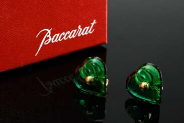 Pair of Baccarat ‘Coeur’ ear clips in green crysta…