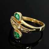 Modern 750 yellow gold ring with emerald drop and … - фото 2
