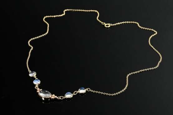 Delicate yellow gold 333 link chain with 5 moonsto… - photo 1