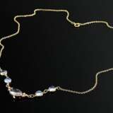 Delicate yellow gold 333 link chain with 5 moonsto… - photo 1