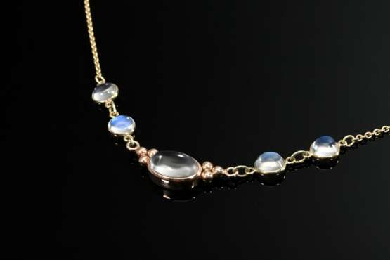 Delicate yellow gold 333 link chain with 5 moonsto… - photo 2