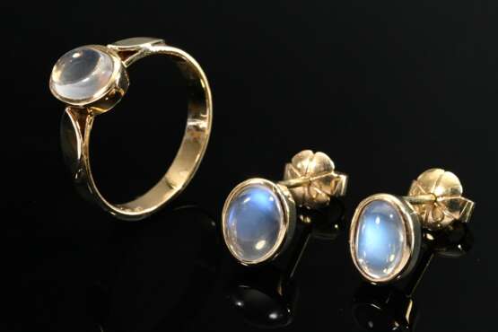 3 pieces of 585 yellow gold jewellery with moonsto… - фото 1 3 pieces of 585 yellow gold jewellery with moonsto… - фото 1