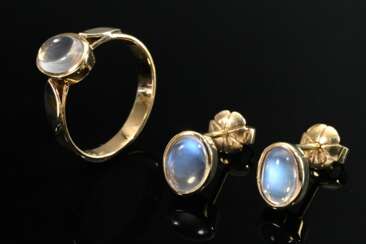 3 pieces of 585 yellow gold jewellery with moonsto…