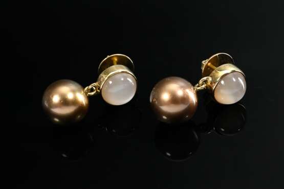 Paar Gelbgold 585 Ohrhänger mit Mondstein Cabochon… - Foto 1 Paar Gelbgold 585 Ohrhänger mit Mondstein Cabochon… - Foto 1