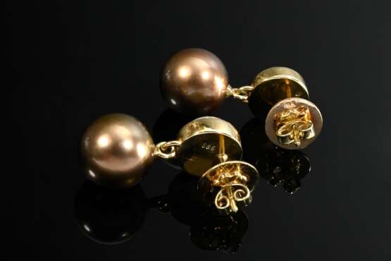 Paar Gelbgold 585 Ohrhänger mit Mondstein Cabochon… - Foto 2 Paar Gelbgold 585 Ohrhänger mit Mondstein Cabochon… - Foto 2