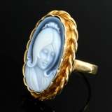 750 yellow gold ring with modern layered agate cam… - photo 1