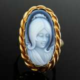 750 yellow gold ring with modern layered agate cam… - photo 3