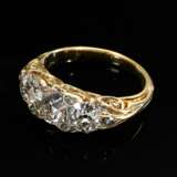 750 yellow gold band ring with 3 old-cut diamonds … - photo 1