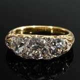 750 yellow gold band ring with 3 old-cut diamonds … - photo 3