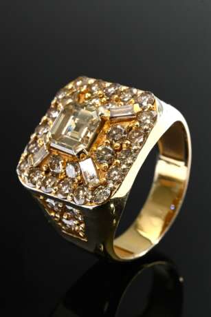 Square yellow gold 750 men's ring with solitaire i… - photo 1