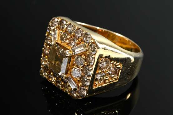 Square yellow gold 750 men's ring with solitaire i… - photo 2