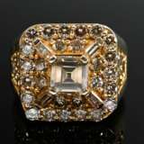 Square yellow gold 750 men's ring with solitaire i… - photo 3