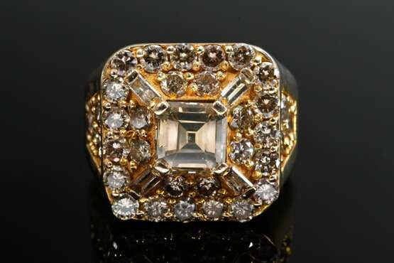 Square yellow gold 750 men's ring with solitaire i… - photo 3