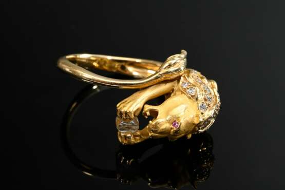 750 yellow gold lion ring with matt and polished f… - фото 4 750 yellow gold lion ring with matt and polished f… - фото 4