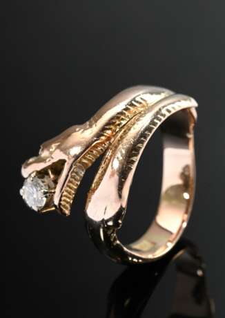 585 rose gold snake ring with diamond (approx. 0.1… - фото 1