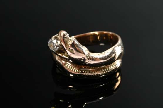 585 rose gold snake ring with diamond (approx. 0.1… - фото 3