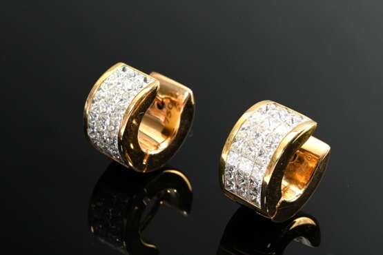 Paar Gelbgold 750 Creolen mit Prinzesscut Diamante… - Foto 1
