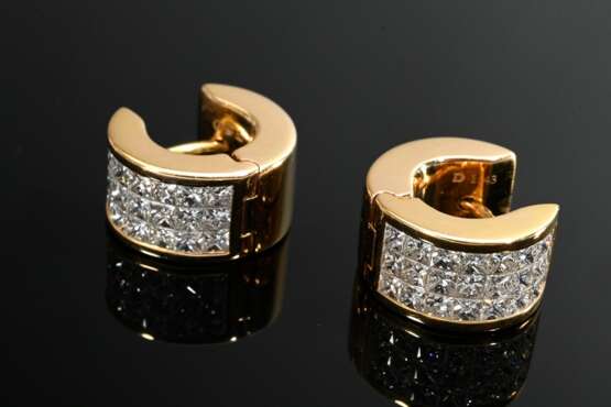 Paar Gelbgold 750 Creolen mit Prinzesscut Diamante… - Foto 2