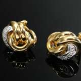 Paar Gelb- und Weißgold 585 Knoten Ohrclips mit Ac… - Foto 1