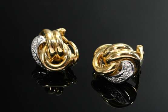 Paar Gelb- und Weißgold 585 Knoten Ohrclips mit Ac… - Foto 1 Paar Gelb- und Weißgold 585 Knoten Ohrclips mit Ac… - Foto 1