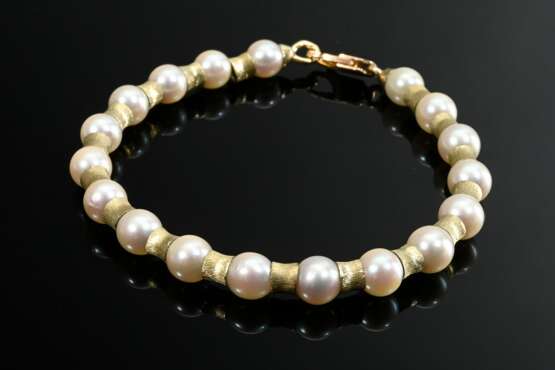 Feines Gelbgold 585 Armband mit Zuchtperlen und st… - Foto 1 Feines Gelbgold 585 Armband mit Zuchtperlen und st… - Foto 1