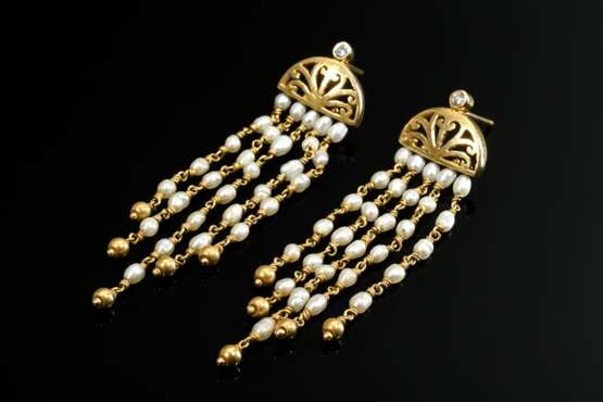 Pair of delicate 585 yellow gold drop earrings wit… - photo 1 Pair of delicate 585 yellow gold drop earrings wit… - photo 1