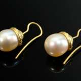 Pair of 750 yellow gold drop earrings with culture… - photo 1